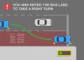 Drivers may enter the bus lane to take a right turn. Top view of a city road with bus lane. Royalty Free Stock Photo