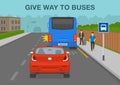 Give way and priority to buses especially when they are signaling to pull away from stops. City bus stop scene. Royalty Free Stock Photo