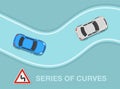 Safety driving and traffic regulating rules. Three or more curves in a row on the road ahead sign. Royalty Free Stock Photo