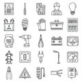 Safety electrician service icons set, outline style Royalty Free Stock Photo
