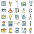 Safety electrician service icons set vector color Royalty Free Stock Photo