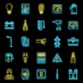 Safety electrician service icons set vector neon Royalty Free Stock Photo