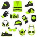 Safety elements. Set of protective clothing and personal protective equipment Royalty Free Stock Photo