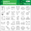 Safety engineering thin line icon set, Industry symbols collection or sketches. Construction linear style signs for web Royalty Free Stock Photo