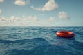 Safety equipment. Life buoy or rescue buoy floating on sea to rescue people. Generative AI Royalty Free Stock Photo