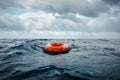 Safety equipment. Life buoy or rescue buoy floating on sea to rescue people. Generative AI Royalty Free Stock Photo