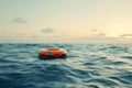 Safety equipment. Life buoy or rescue buoy floating on sea to rescue people. Generative AI Royalty Free Stock Photo