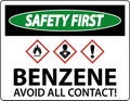 Safety First Benzene Avoid All Contact GHS Sign On White Background