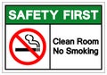 Safety First Clean Room No Smoking Symbol Sign, Vector Illustration, Isolate On White Background Label. EPS10 Royalty Free Stock Photo