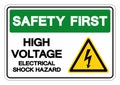 Safety First High Voltage Electrical Shock Hazard Symbol Sign, Vector Illustration, Isolated On White Background Label .EPS10 Royalty Free Stock Photo