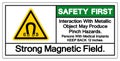 Safety First Interaction With Metallic Object May Produce Pinch HazardsStrong Magnetic Field Symbol Sign, Vector Illustration,