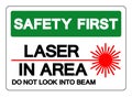 Safety First Laser In Area Do Not Look Into Beam Symbol Sign, Vector Illustration, Isolate On White Background Label. EPS10 Royalty Free Stock Photo