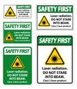 Safety First Laser radiation,do not stare into beam,class 2 laser product Sign on white background Royalty Free Stock Photo