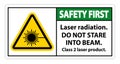 Safety First Laser radiation,do not stare into beam,class 2 laser product Sign on white background Royalty Free Stock Photo