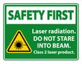 Safety First Laser radiation,do not stare into beam,class 2 laser product Sign on white background Royalty Free Stock Photo