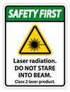Safety First Laser radiation,do not stare into beam,class 2 laser product Sign on white background Royalty Free Stock Photo