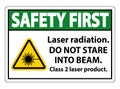 Safety First Laser radiation,do not stare into beam,class 2 laser product Sign on white background Royalty Free Stock Photo