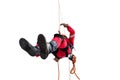 Safety first the man Demonstration of high altitude wear equipment protective. Royalty Free Stock Photo