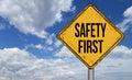 Safety first metallic vintage sign over blue sky Royalty Free Stock Photo