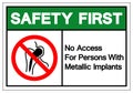 Safety First No Access For Persons With Metallic Implants Symbol Sign, Vector Illustration, Isolate On White Background Label .