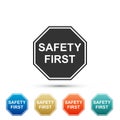 Safety First octagonal shape icon isolated on white background. Set elements in colored icons Royalty Free Stock Photo