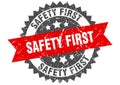 safety first round grunge stamp. safety first