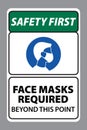 Safety first sign of face masks required, face covering sign. wear face mask sign vector eps10