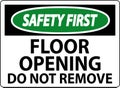 Safety First Sign, Floor Opening Do Not Remove