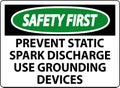Safety First Sign Prevent Static Spark Discharge Use Grounding Devices