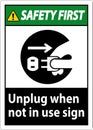 Safety First Unplug When Not In Use Symbol Sign Royalty Free Stock Photo