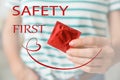 Safety first. Woman holding condom, closeup Royalty Free Stock Photo