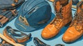 Safety Gear for Construction Workers with Boots, Helmet, and Tools Royalty Free Stock Photo