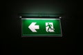 The safety green sign symbol for go to the fire exit