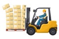 Safety in handling a fork lift truck. Make sure the load is properly stacked. Security First. Prevention of accidents at work.