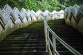 Safety Handrail help climbing up Two Naga Guardians stairway uphill to Wat Phra That Doi Tung temple, Chiang Rai, Thailand. Thai T Royalty Free Stock Photo