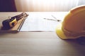 Safety hats and tools on Engineer desk