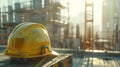 Safety Helmet at Construction Site.AI generated image Royalty Free Stock Photo