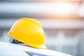 Safety Helmet Engineering Construction worker equipment, helmet in construction site and construction site worker background Royalty Free Stock Photo