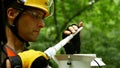 BRNO, CZECH REPUBLIC, SEPTEMBER 24, 2020: Safety helmet head eye protection high-altitude work climber worker station