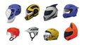 Safety helmet. Race driver and sport head protective equipment. Construction worker and engineer hardhat. Isolated