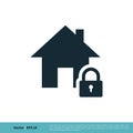 Safety Home, House with Padlock Icon Vector Logo Template Illustration Design. Vector EPS 10 Royalty Free Stock Photo