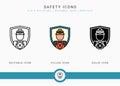 Safety icons set vector illustration with solid icon line style. Secure work accident concept. Royalty Free Stock Photo