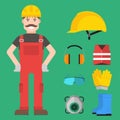 Safety industrial man gear tools flat vector illustration body protection