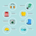 Safety industrial gear tools flat vector illustration