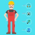 Safety industrial man gear tools flat vector illustration body protection Royalty Free Stock Photo