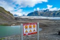 Safety information board stand at Skaftafellsjokull glacier, a wander near Skaftafell on South Iceland.Safety rules and advices