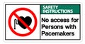 Safety instructions No Access For Persons With Pacemaker Symbol Sign Isolate On White Background,Vector Illustration EPS.10