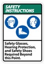 Safety Instructions Sign Safety Glasses, Hearing Protection, And Safety Shoes Required Beyond This Point on white background Royalty Free Stock Photo