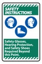 Safety Instructions Sign Safety Glasses, Hearing Protection, And Safety Shoes Required Beyond This Point on white background Royalty Free Stock Photo