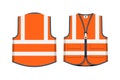 Safety jacket flat icon. Bright orange emergency vest, front and back views.